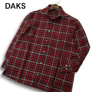 DAKS ダックス 秋冬 ロゴ刺繍★ ウール100％ 長袖 チェック ネル シャツ Sz.M　メンズ 赤 × 黒 日本製　A4T12325_B#B