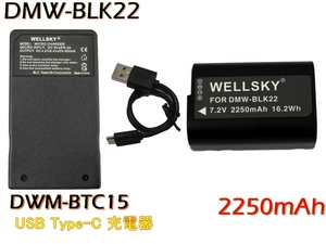 DMW-BLK22 互換バッテリー 1個 + DMW-BTC15 Type C USB 急速 互換充電器 バッテリーチャージャー 1個 Panasonic DC-GH5II DC-GH5M2