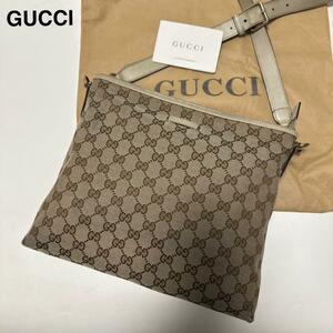 b67【美品】グッチ　GUCCI　GGキャンバス　レザー　革ロゴ　ショルダーバッグ　サコッシュ　ポシェット ボディバッグ　38892