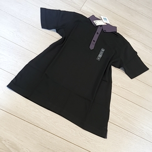 1629 UNIQLO ユニクロ M ドライシャツ カラー ポロシャツ 半袖 ボタンダウン 黒系 ブラック メンズ