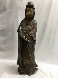 【仏像】 観音菩薩 仏像 如来像 仏教美術 金色白衣観音像 ブロンズ風 美術品 彫刻 アンティーク 置き物 屋外 野外 