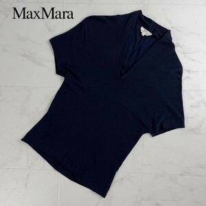 美品 Max Mara マックスマーラ Vネック 半袖カットソー トップス レディース 黒 ブラック サイズS*SC98