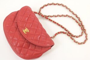 CHANEL シャネル マトラッセ レザー チェーン ターンロック ショルダー バッグ 赤 系 鞄 カバン レディース 3392-SM