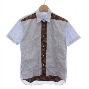 コムデギャルソンシャツ COMME des GARCONS SHIRT シャツ ストライプ 迷彩柄 コットン 半袖 S 青 ブルー 白 茶 S19064 /YM メンズ