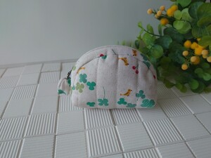 ★★★ ハンドメイド 　ミニポーチ 【クローバーと小鳥】★★★