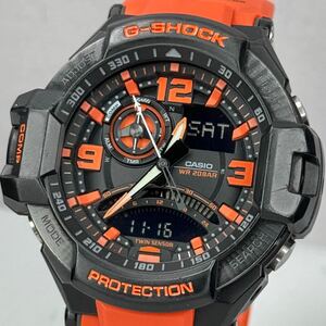 美品 G-SHOCK GA-1000-4AJF スカイコックピット アナログ/デジタル アナデジ ブラック オレンジ 反転液晶 方位/温度計 ツインセンサー