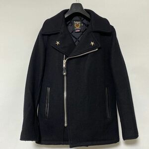 美品 アメリカ 製 Schott ワンスター ウール ライダース P コート 34 ショット ブラック USA coat レザー 使用 ジャケット