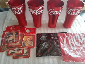 Coca-Cola コカコーラ ◆アルミ ロングタンブラー 4個セット & コースター エアークッション等 ◆景品 粗品 アルミカップ