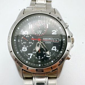 A2501-1-27 １円スタート 不動品ジャンク クオーツ SEIKO 100M セイコー メンズ腕時計 シルバー　 黒文字盤 日付