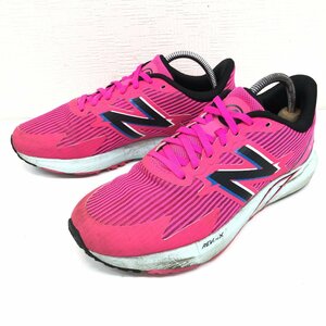 ●New Balance ニューバランス HANZO メッシュ ランニングシューズ 24.5cm ビビットピンク スニーカー ジョギング トレーニング レディース