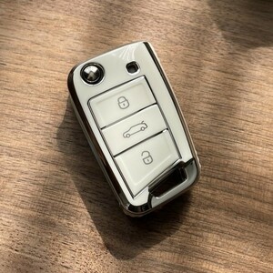 VW フォルクスワーゲン TPU キーケース ホワイト 白 シルバー 銀 キーカバー キーレス リモコン 鍵 スマートキー ゴルフ ポロ ティグアン