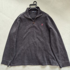 極美品 希少 【XXL 3L】現行タグ POLO RALPH LAUREN ラルフローレン スウェット ハーフジップ トレーナー メンズ 秋冬 刺繍 説明確認