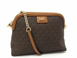 1円 ■美品■ MICHAEL KORS マイケルコース MK柄 PVC×レザー クロスボディ ショルダーバッグ 斜め掛け レディース ブラウン系 BI4490