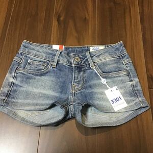 G-star raw/3301/ショートパンツ/デニム/加工品/ストレッチ/w24/medium aged