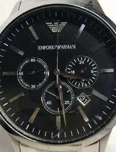 EMPORIO ARMANI/エンポリオアルマーニ 黒文字盤/クロノグラフ/デート クォーツ腕時計 SS/シルバー 中古美品-D2210