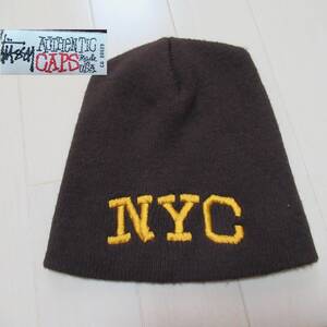 ★即決送込★USA製 NYC 90s OLD STUSSY ビーニー ニット帽 ニットキャップ CAP ステューシー キャップ 帽子 oldstussy オールド ブラウン