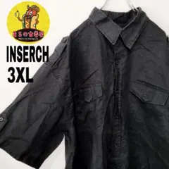 usa古着 INSERCH 半袖リネンシャツ　3XL 半袖ボタンシャツ　ブラック