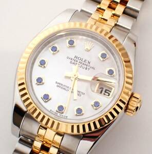 ROLEX(ロレックス)デイトジャスト26 179173NGS ホワイトシェル文字盤 SS/YG AT 10Pブルーサファイヤ 自動巻 腕時計