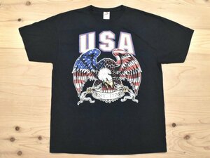 USA古着 イーグル 星条旗柄 USAロゴ Tシャツ sizeXL 黒 ブラック アメリカ国旗 ビッグシルエット 大きいサイズ アメカジ Fruit of the Loom