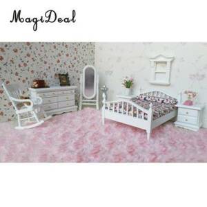 6個/セット 1:12ドールハウスミニチュア 白い木製 ヨーロッパ レトロ 寝室家具セット 子供のための家 ゲーム おもちゃ ギフト