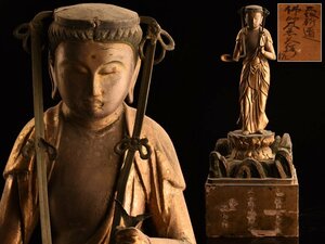 【流】仏教美術 時代 木彫鍍金仏立像 高51.5cm KW110