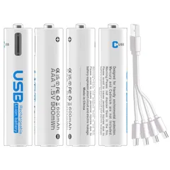 新品　単4電池 充電式 4本セット 約1500回使用可能 600mAh/900mWh 1.5V定出力 UNNIK リチウムイオン 単4形充電式電池 急速充電 保護回路付き エコ AAA電池 TYPE-C充電ケーブル付き (単4形充電池-4本セット)