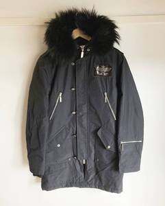 美品☆[BACK BONE] 09AW THE MILITARY レザーパッチ モッズコート M ブラック BACKBONE バックボーン