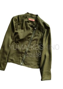 ●YUMA KOSHINOユマコシノ/ノーカラージップアップブルゾン/ラメパイピング/オリーブ/美品●