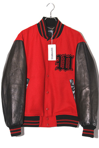 未使用品 2024AW WACKO MARIA ワコマリア LEATHER VARSITY JACKET -B- ( TYPE-2 ) レザー バーシティジャケット スタジャン M RED 24FW-WMO