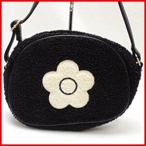 ★MARY QUANT/マリークヮント ボアデイジー ショルダーバッグ ブラック/フラワー/もこもこ/斜め掛け可/ポシェット&1949500140