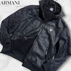 美品/XXLサイズ■EMPORIO ARMANI エンポリオアルマーニ　ジャケット パーカー ブルゾン ムートン 切替 キルティング メタルプレート