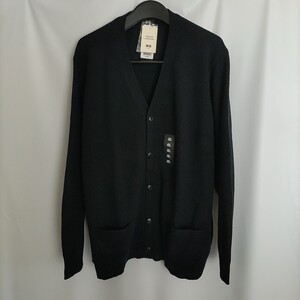 ユニクロ メンズ 長袖 プレミアムラム Vネック カーディガン ウール 毛100% Navy 69 ネイビー 4XL①