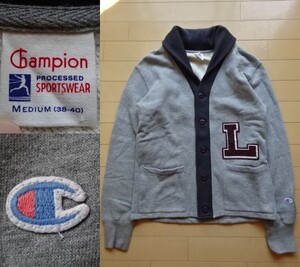 【Champion】ランナーズタグ復刻 スウェット地 レタードカーディガン グレー×チャコール SIZE:MEDIUM/38-40 (チャンピオン,ンテージ)