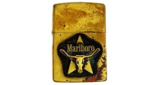 ZIPPO ジッポー マルボロ Marlboro ■ ロングホーン ブラス USA 限定品 スター 煙草 喫煙具 ゴールドカラー 火花確認済み□6H