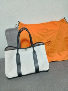 HERMES エルメス ガーデンパーティ PM トートバッグ シルバー金具 カバン Bag 保存袋 グレー ブラック レディース メンズ 1円〜