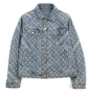 美品○LOUIS VUITTON ルイヴィトン Supreme シュプリーム HDA91WALL モノグラム ロゴ総柄 ジャガード デニムジャケット 46 正規品 メンズ