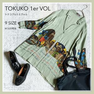 訳あり【TOKUKO 1er VOL】南米柄 トクコプルミエヴォル リネン混 オープンカラーチュニック スキッパーシャツ ブラウス 9サイズ