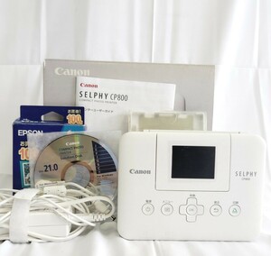 R-01306 Canon SELPHY CP800 キャノン セルフィー フォトプリンター 電源プラグ セットアップCD-Rドライブ 写真用紙 箱付 通電のみ確認 015