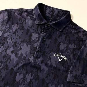 callaway/キャロウェイ☆半袖☆ポロシャツ☆総柄/吸汗速乾/ストレッチ/トップス/ジャケット/ゴルフウェア/紺/M