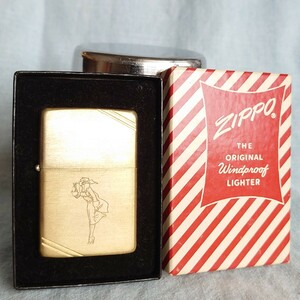 1111円～ ZIPPO 美品 ウィンディ ソリッドブラス ダイアゴナルライン 真鍮 ビンテージ レプリカ 1986年製 ジッポー 箱あり ライター USA