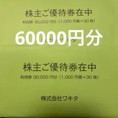 匿名配送　ワキタ　株主優待券 60000円分