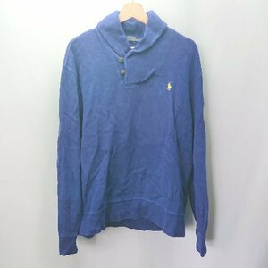 ◇ POLO RALPH LAUREN ポロ ラルフ ローレン ハーフボタン ワンポイントロゴ 長袖 トップス サイズL ブルー系 メンズ E