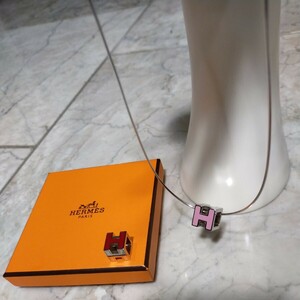 【新品同様】HERMES カージュドアッシュ H キューブネックレス チョーカー シルバー 《ルージュ ＆ モーブピンク トップ 2個 》箱付き