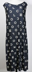 97P CHANEL logo coco シャネル ロゴ ココマーク 総柄 シルク ワンピース ドレス 46 dress onepiece b8801