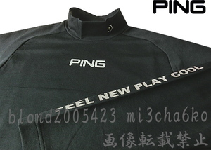 ■新品【PING GOLF】ピンゴルフ 左腕BIGロゴ 微起毛 ストレッチ モックネック シャツ■BK/3L(XXL)