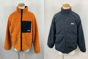 131-KM3055-120s STUSSY ステューシー Ball Fleece Reversible Jacket リバーシブル ボアジャケット 8ボール オレンジ ブラック Mサイズ