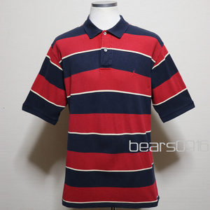 アメリカ購入品 USED品 POLO RALPH LAUREN ポロ ラルフローレン トリコロールボーダーポロシャツ 赤紺生成り XL