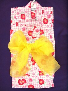 大幅値下げ　0114　ジュニア用キスミス浴衣　１４０ｃｍ　ピンク　花柄　兵児帯付き(レターパック不可！）