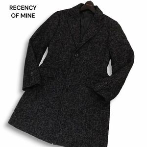 RECENCY OF MINE アバハウス 秋冬 ウール ツイード★ ヘリンボーン チェスター コート Sz.46　メンズ 黒　I4T03574_B#N