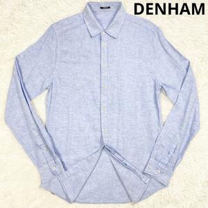 DENHAM デンハム プルオーバー風 コットン 長袖シャツ S (M相当) ライトブルー メンズ ワイシャツ ドレスシャツ